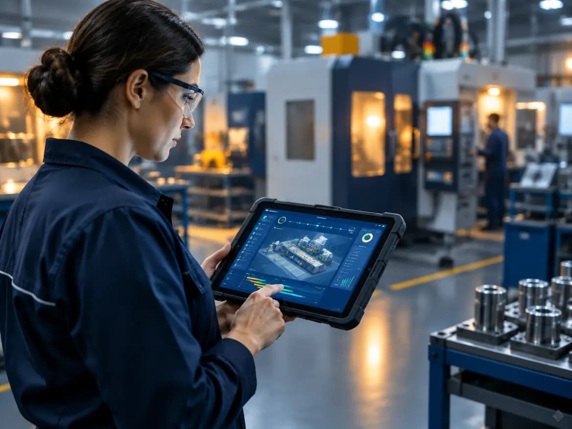 Superviseur de production utilisant une tablette dans un atelier